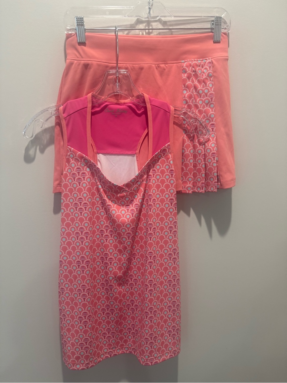 Tennis or Pickleball Women’s Pink Coral Active Tank and Skirt Set by Court Haley
